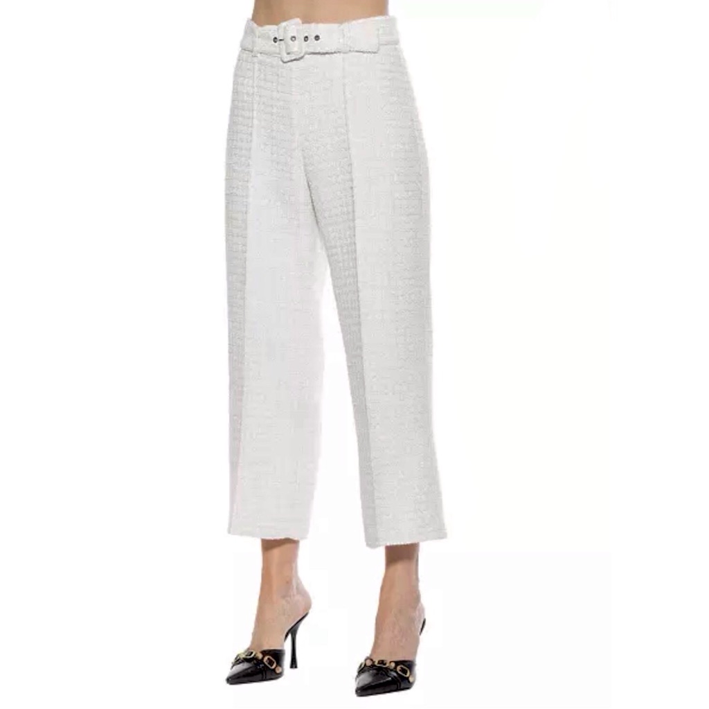 Alexia Admor Tweed Belted Wide Leg Pants White Womens Caden Trouser Size 10 — image 3 of 7
